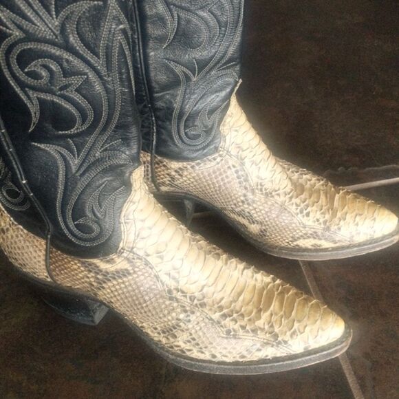 Dan Post Vintage Western Python and Black Leather Stitched Cowgirl Boots Size 6 - Picture 5 of 15